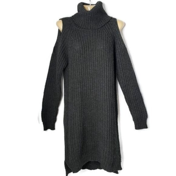 John + Jenn Sweater Dress Cold Shoulder Women's Size S Gray - Picture 2 of 6